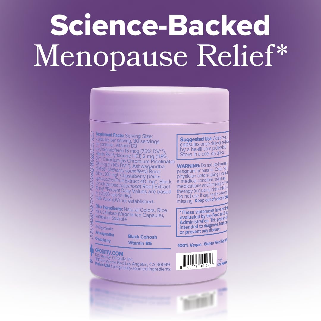 O Positiv MENO Vitamins for Menopause - Hormone-Free Menopause Supplement for Women - Black Cohosh & Ashwagandha KSM-66 - Helps Relieve Hot Flashes, Night Sweats, Mood Swings - 30 Servings (Pack of 1) O Positiv buy supplements canada