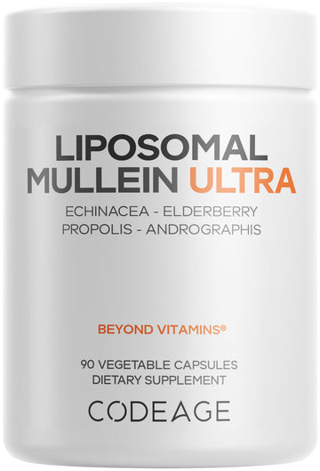 Codeage Liposomal Mullein Ultra Supplement - Mullein 10:1 Extract, Elderberry, Bee Propolis, Echinacea, Ginger Root, Andrographis, Kudzu, Vitamins, Elecampane, Eleuthero, Isatis, Non-GMO - 90 Capsules Codeage buy supplements canada