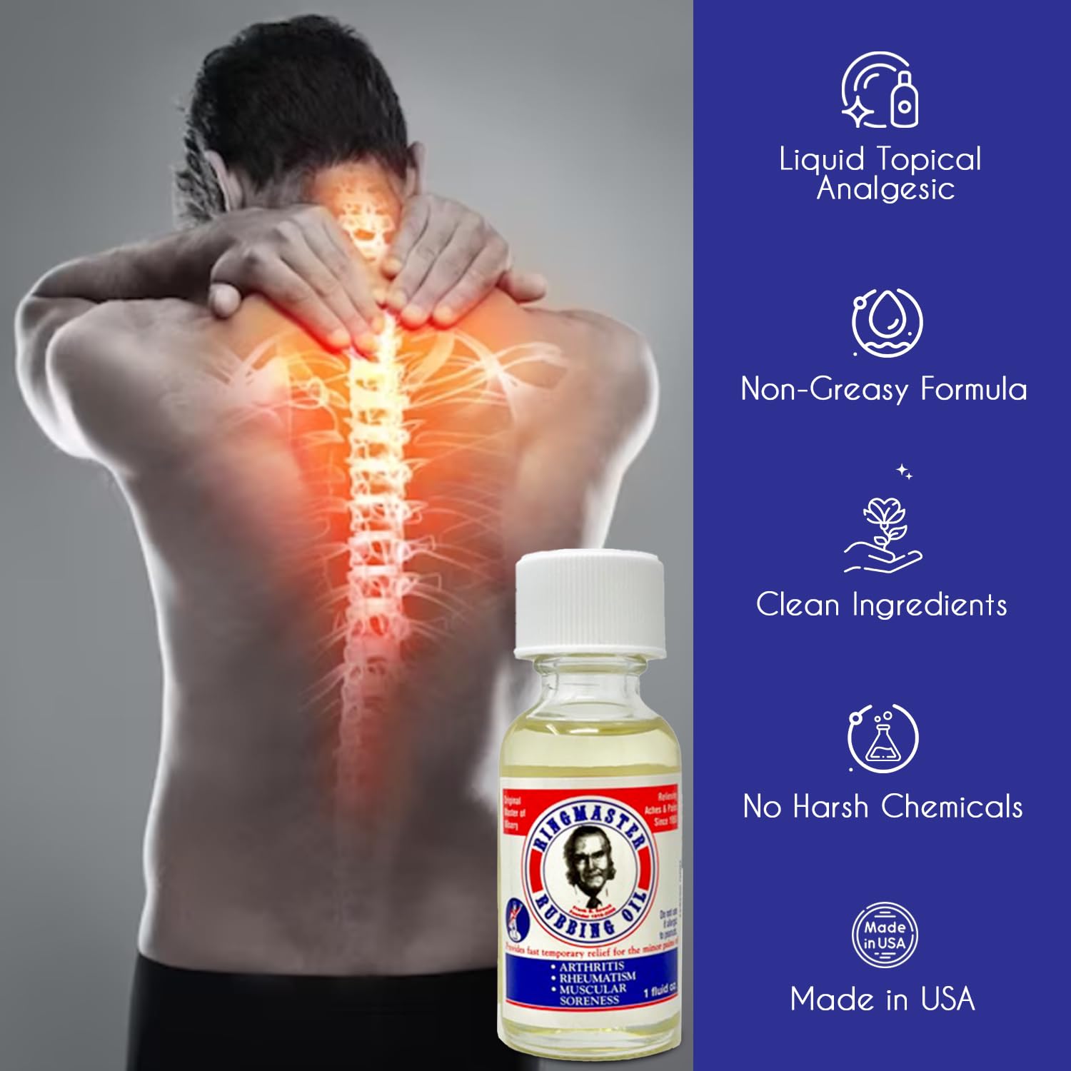 Ringmaster Rubbing Oil Pain Relief Since 1950 Made in USA for Arthritis, Rheumatism, Muscular Joint Soreness (1 oz) Ringmaster Rubbing Oil buy supplements canada