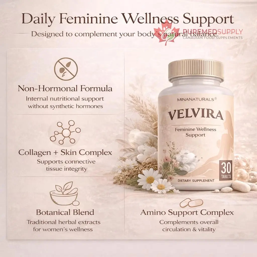 MINANATURALS VELVIRA Feminine Wellness Support Supplement for Women Herbal Rejuvenation Formula with Vitamins, Amino Acids & Collagen 30 Tablets MINANATURALS buy supplements canada