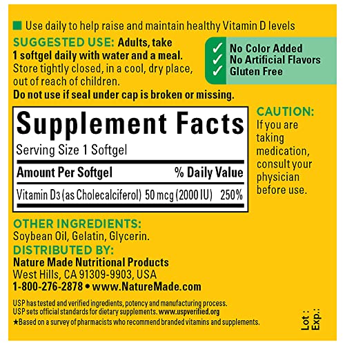 Nature Made Vitamin D3 2000 IU (50 mcg), Dietary Supplement for Bone, Teeth, Muscle Nature Made buy supplements canada