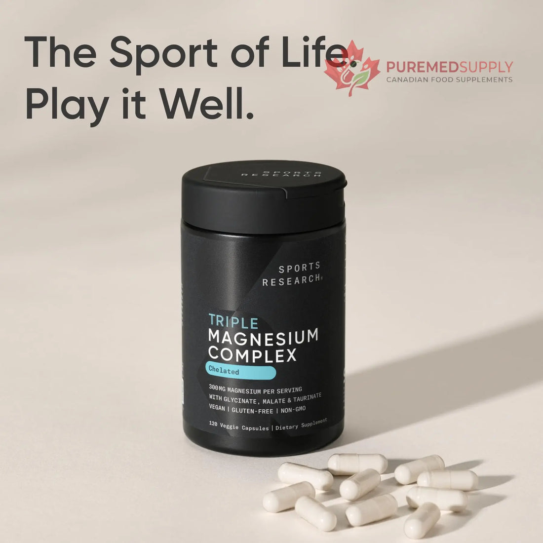 Sports Research® Chelated Triple Magnesium Complex with Glycinate, Taurinate & Malate (Chelamax®) for Enhanced Bioavailability* - 300 mg per Serving, Non-GMO, Certified Vegan, 120 Veggie Capsules Sports Research buy supplements canada