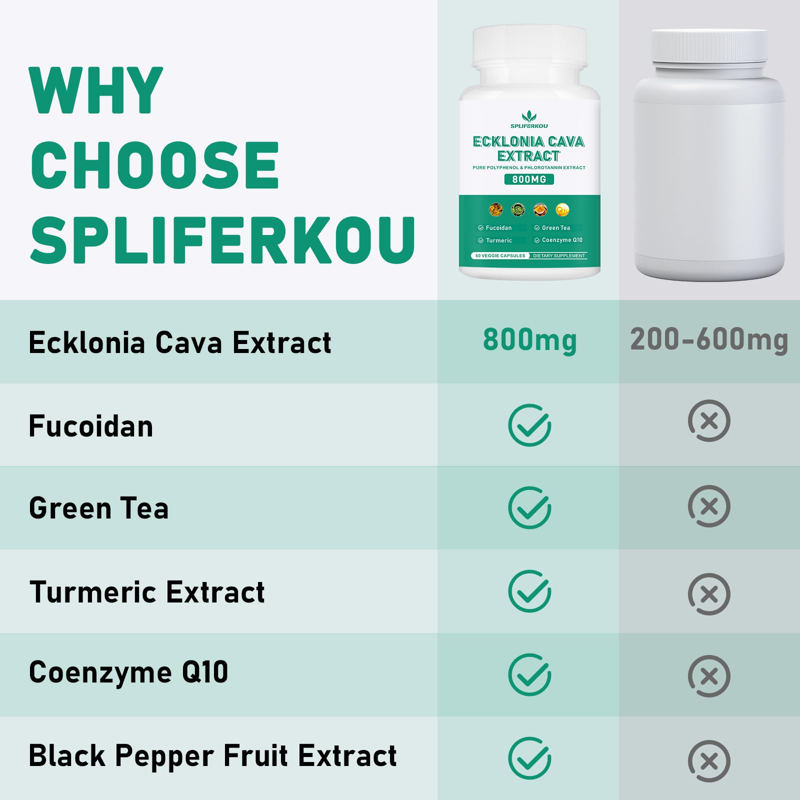 Spliferikou Ecklonia Cava Extract, 800mg, 60 Veggie Capsules with Fucoidan, Green Tea, Turmeric, CoQ10, Dietary Supplement Spliferkou buy supplements canada