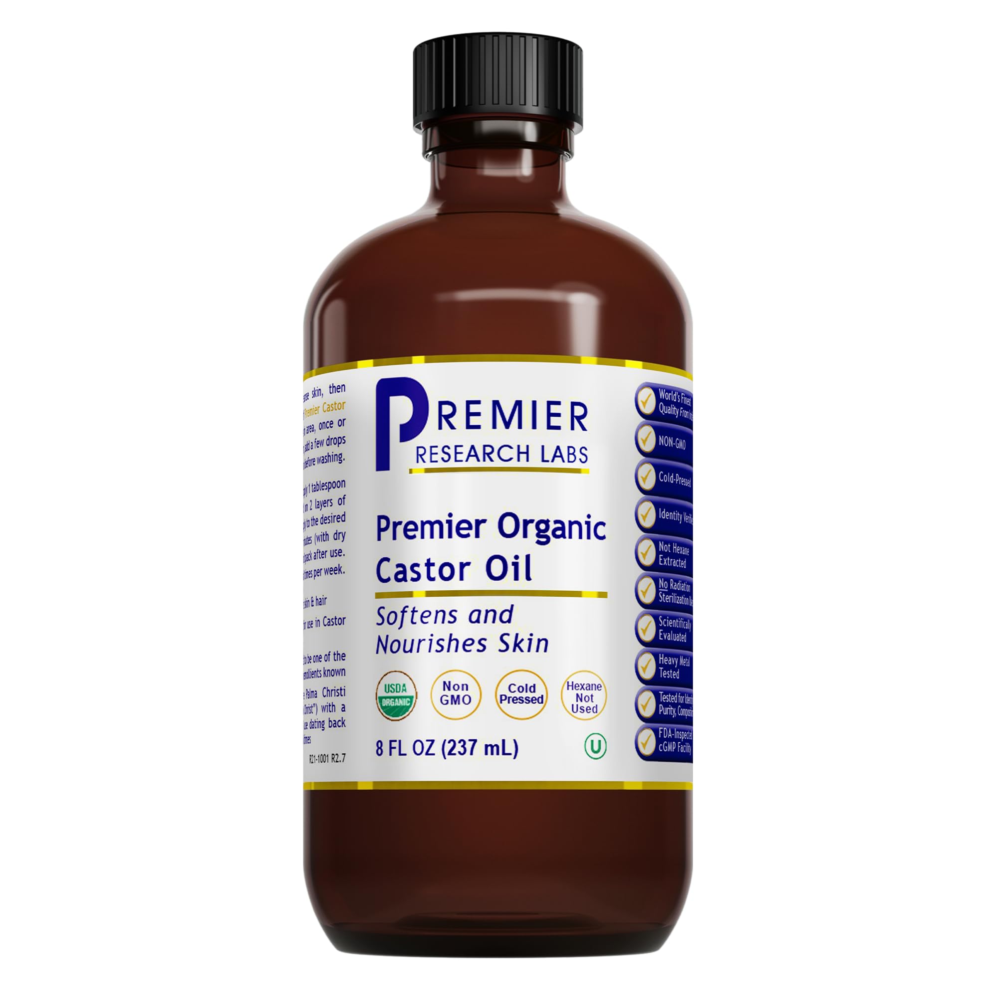 Premier Research Labs Organic Castor Oil for Face - Cold Pressed 100% Pure Castor Oil for Hair Growth, Skin & Body, Hexane Free - 8 Oz Bottle Premier Research Labs buy supplements canada