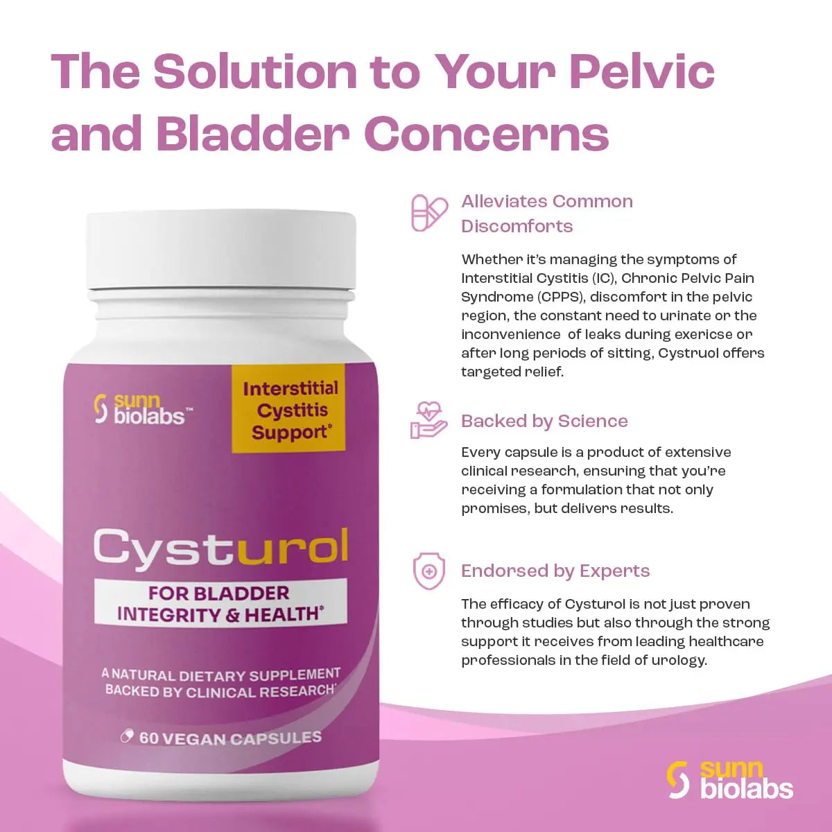 CYSTUROL® Bladder Support Supplement | Interstitial Cystitis (IC) | Bladder Pain | Urinary Tract Health | Clinically Studied Formula for Bladder Inflammation, UTI, Mast Cell Support & Urinary Urgency SUNN BIOLABS buy supplements canada