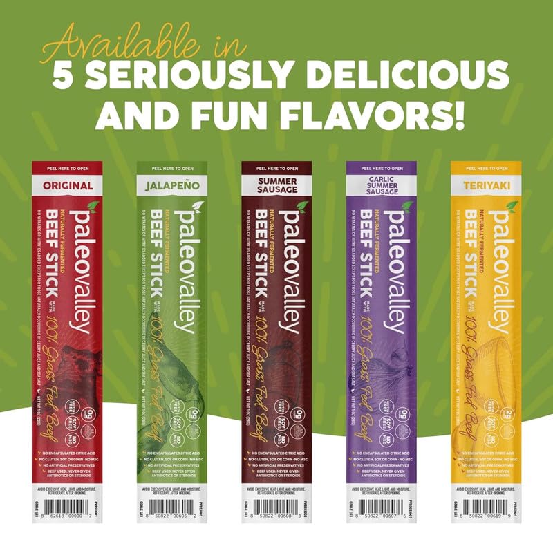 Paleovalley 100% Grass Fed Jalapeno Beef Sticks - Delicious Gluten Free Beef Snack - High Protein Keto Friendly Paleovalley buy supplements canada