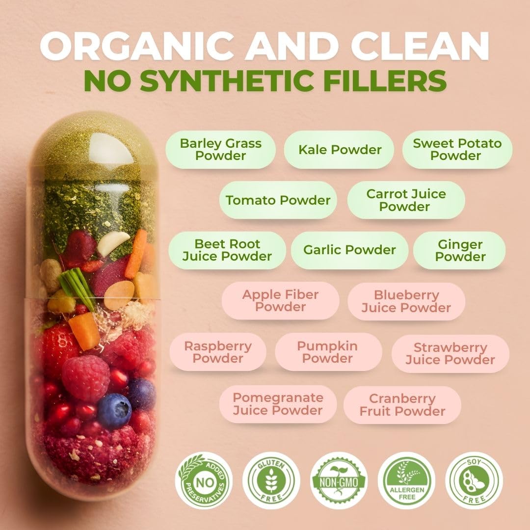 Vital Super Fruits & Veggies - Daily Superfood Capsules for Adults - Fruit & Vegetable Supplements to Boost Immunity & Energy - 2-in-1 Formula for Overall Wellness VITAL NUTRITIVE buy supplements canada