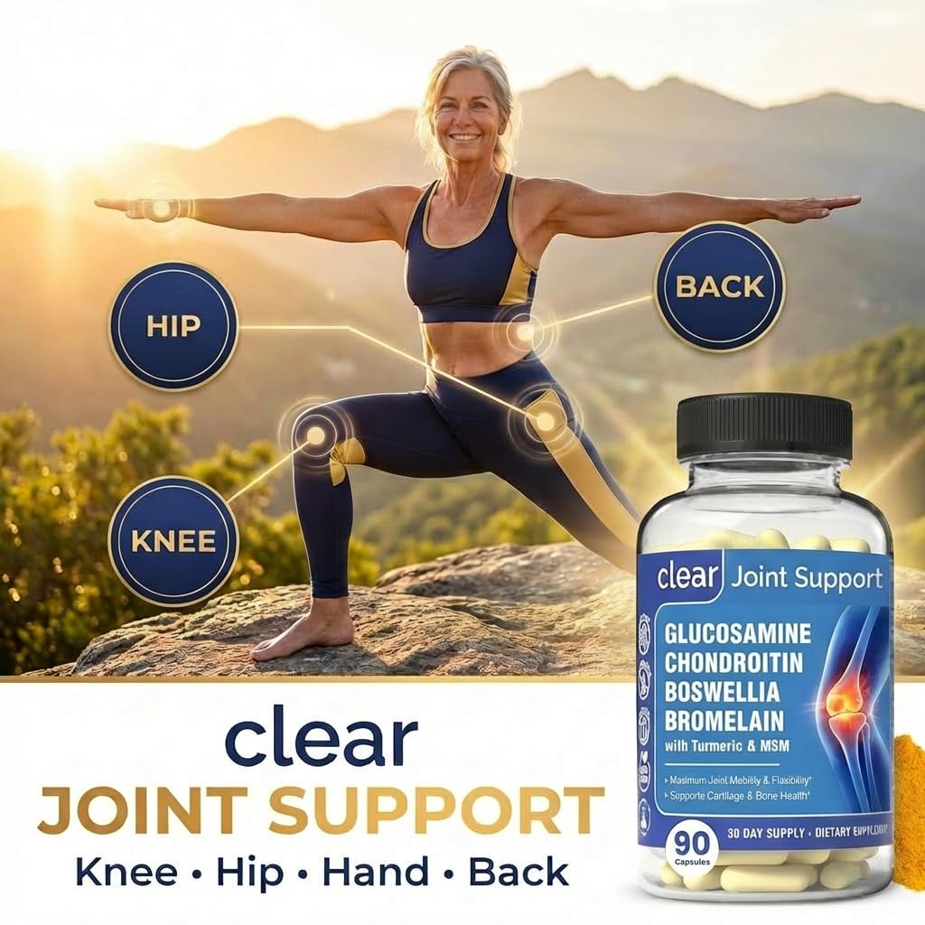 Clear Joint Support - 1500mg Glucosamine Chondroitin MSM - 8 in 1 Joint Health Supplement with Turmeric and Boswellia for Men & Women, Knee, Hip & Back Support, Made in USA, 90 Capsules Clear Probiotics buy supplements canada