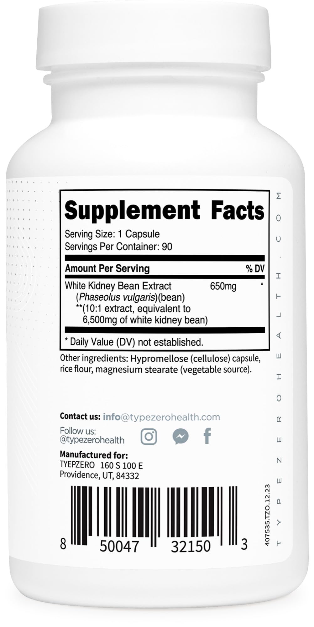 Type Zero Clean White Kidney Bean Capsules (6,500 MG Equivalent Per Serving, 90 Count) - Non-GMO, Gluten Free Type Zero buy supplements canada