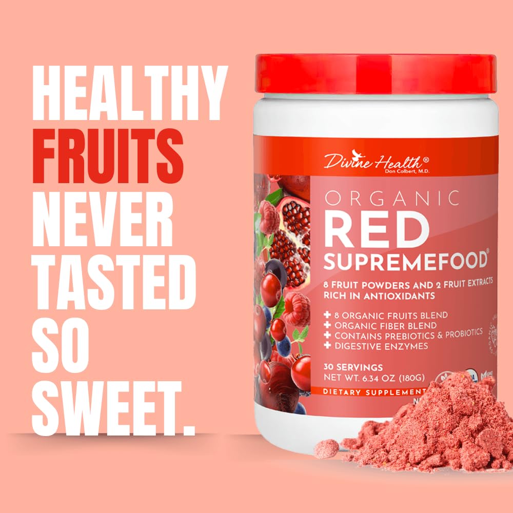 Dr. Colbert, MD Organic Red Supremefood | Berry Flavored Blend | by Divine Health | 10 Organic Fruits | Probiotics | Enzymes | Herbs | Fiber | Antioxidants | Non-GMO | 30 Day Supply | 180g Divine Health buy supplements canada