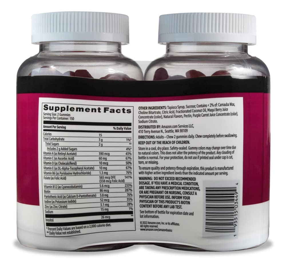 Amazon Basics Adult Multivitamin, 300 Gummies, 150-Day Supply, 150 Ct Amazon Basics buy supplements canada
