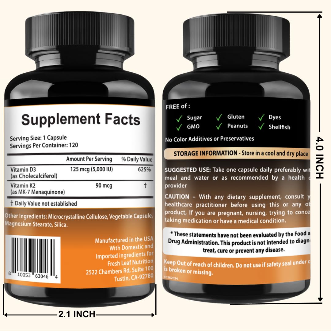 VITBOOST Vitamin D3 K2 Complex - Easy to Swallow - Vitamin D (D3) 5000 IU (125 mcg) & K2(MK-7) 90 mcg | Non-GMO | Gluten-Free VITBOOST buy supplements canada