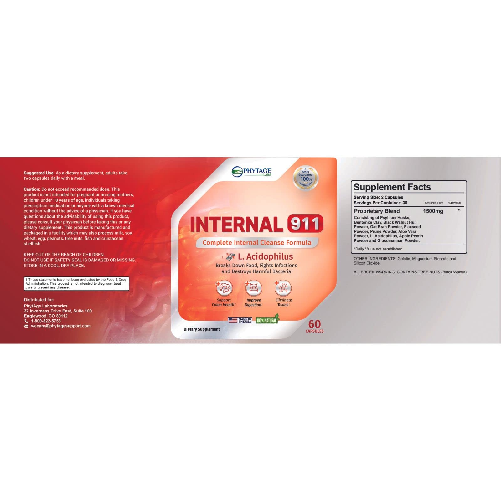 Phytage Labs Internal 911 Colon Cleanse Detox Supplement - Natural Laxative Cleanser Removes Toxins for Better Digestion and Radiant Skin - 60 Capsules Phytage Labs buy supplements canada