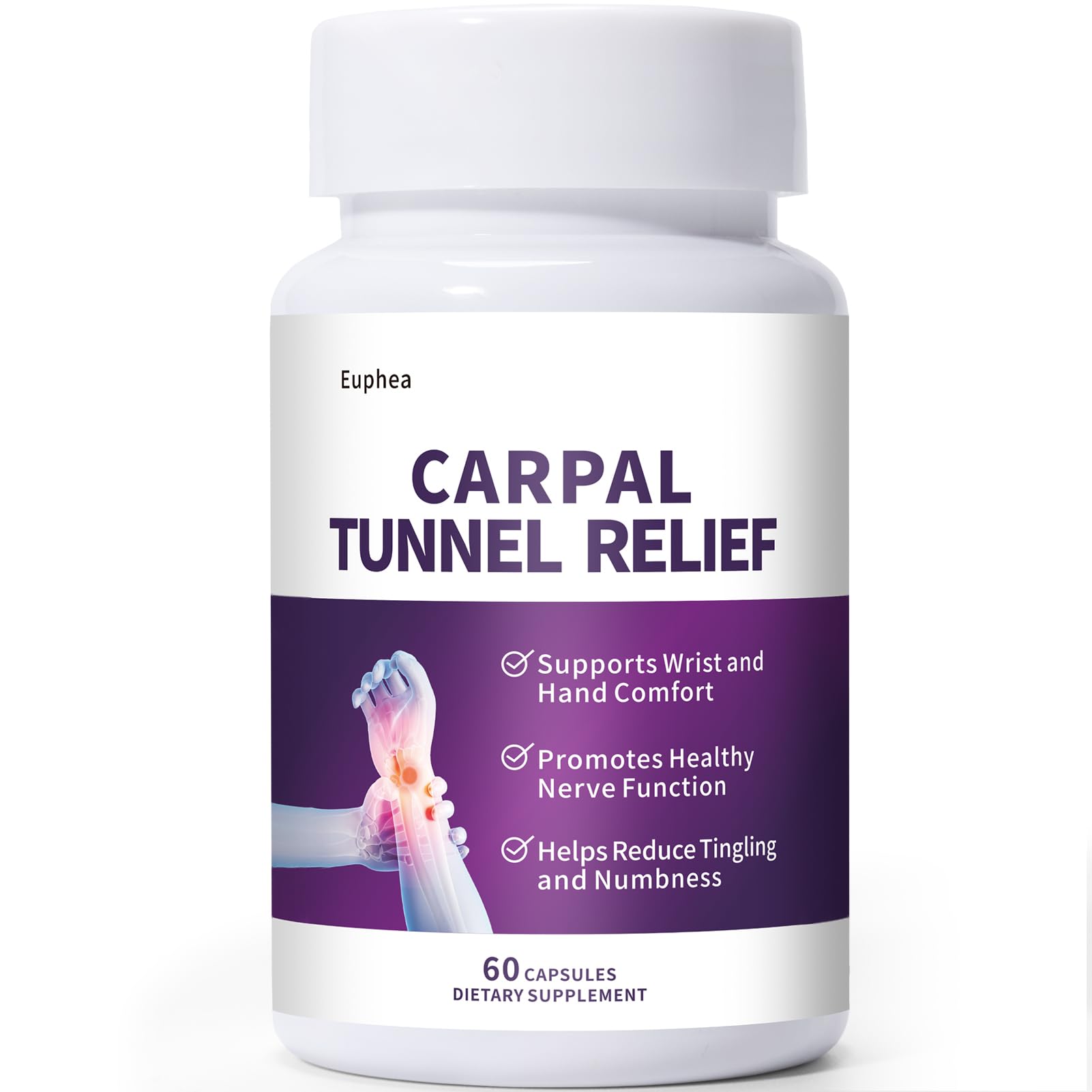 Euphea Carpal Tunnel Relief & Wrist Support Supplement, Helps Ease Tingling & Numbness,Vitamins B6, B12, C, D, K + GABA,60 Capsules Euphea buy supplements canada