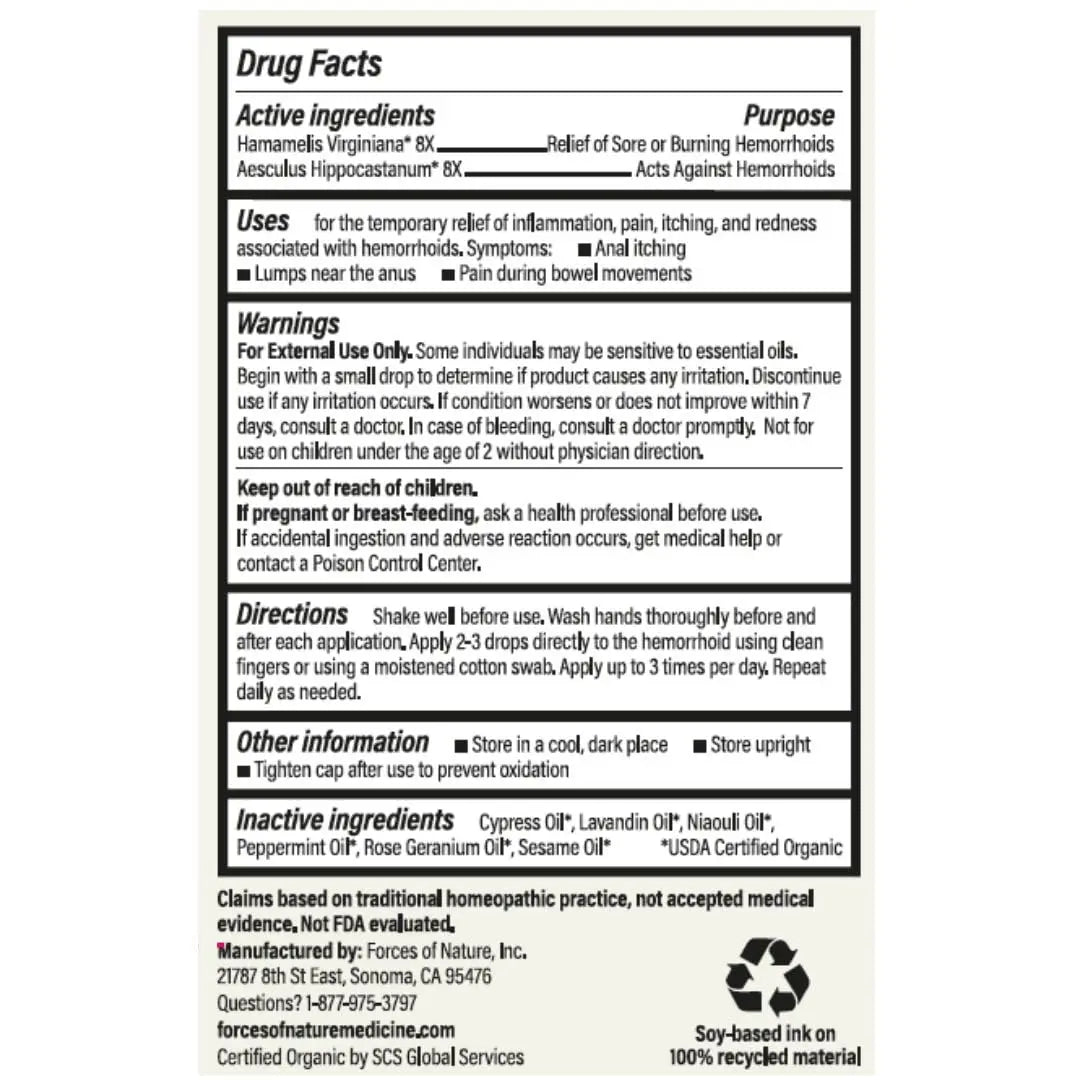 Forces of Nature Hemorrhoid Control Extra Strength, Organic Homeopathic Medicine with Witch Hazel, Horse Chestnut, and Soothing Essential Oils for Itching, Swelling & Discomfort, 5ml (0.17 fl oz) Forces of Nature buy supplements canada