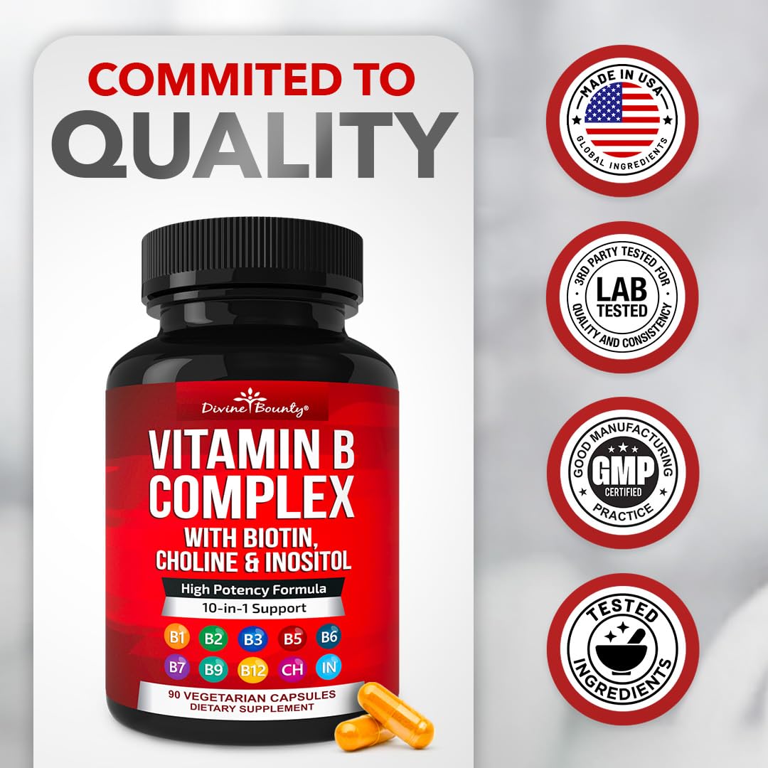 Divine Bounty Super B Complex Vitamins - All B Vitamins Including B12, B1, B2, B3, B5, B6, B7, B9, Folic Acid - Vitamin B Supplement Divine Bounty buy supplements canada
