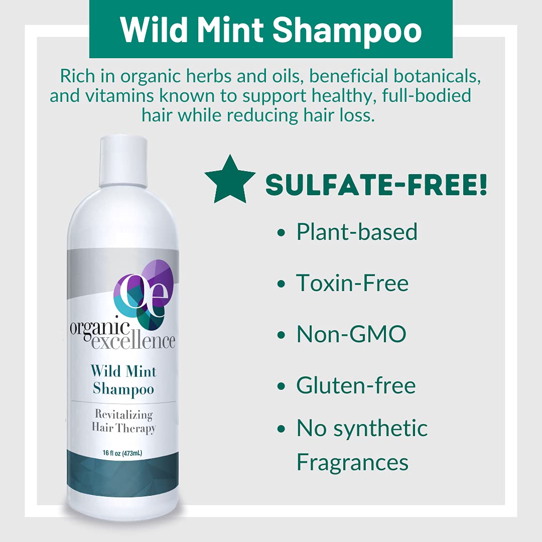 Organic Excellence Natural Organic Shampoo, Wild Mint & Rosemary, Chemical Free, Plant-Based, Toxin-Free, Cruelty-Free, Certified Herbs & Oils For Healthy Full-Bodied Hair 16 fl. oz Organic Excellence buy supplements canada
