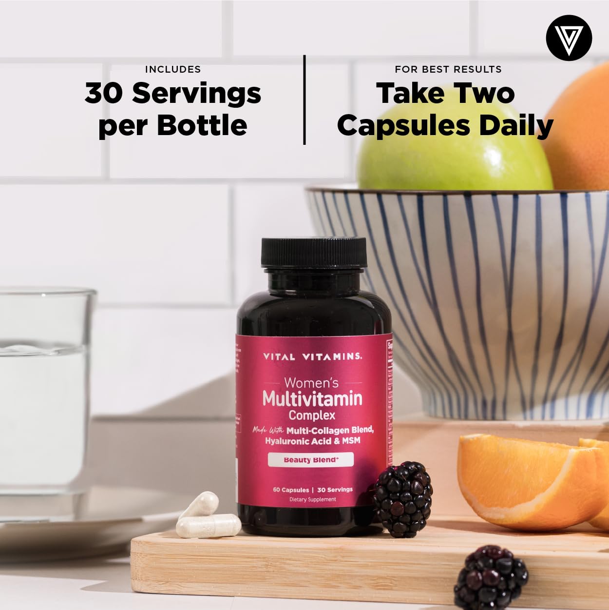 Vital Vitamins Women's Multivitamin Complex - Made with Multi-Collagen Blend, Hyaluronic Acid, & MSM - Beauty Multivitamins - with Vitamin A, C, E, B6, B12, D3-60 Capsules Vital Vitamins buy supplements canada