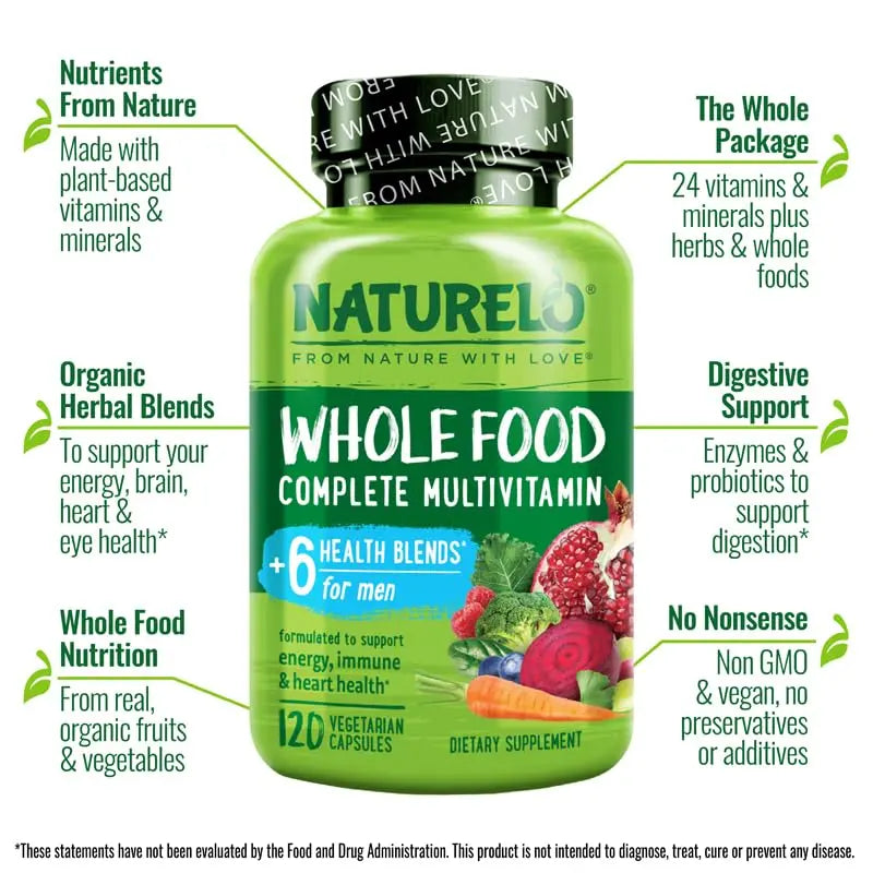 NATURELO Mens Multivitamins - Whole Food Multivitamin for Men with Vitamins, Minerals - 120 Vegetarian Capsules for Energy, Brain, Heart, Eye Health* NATURELO buy supplements canada