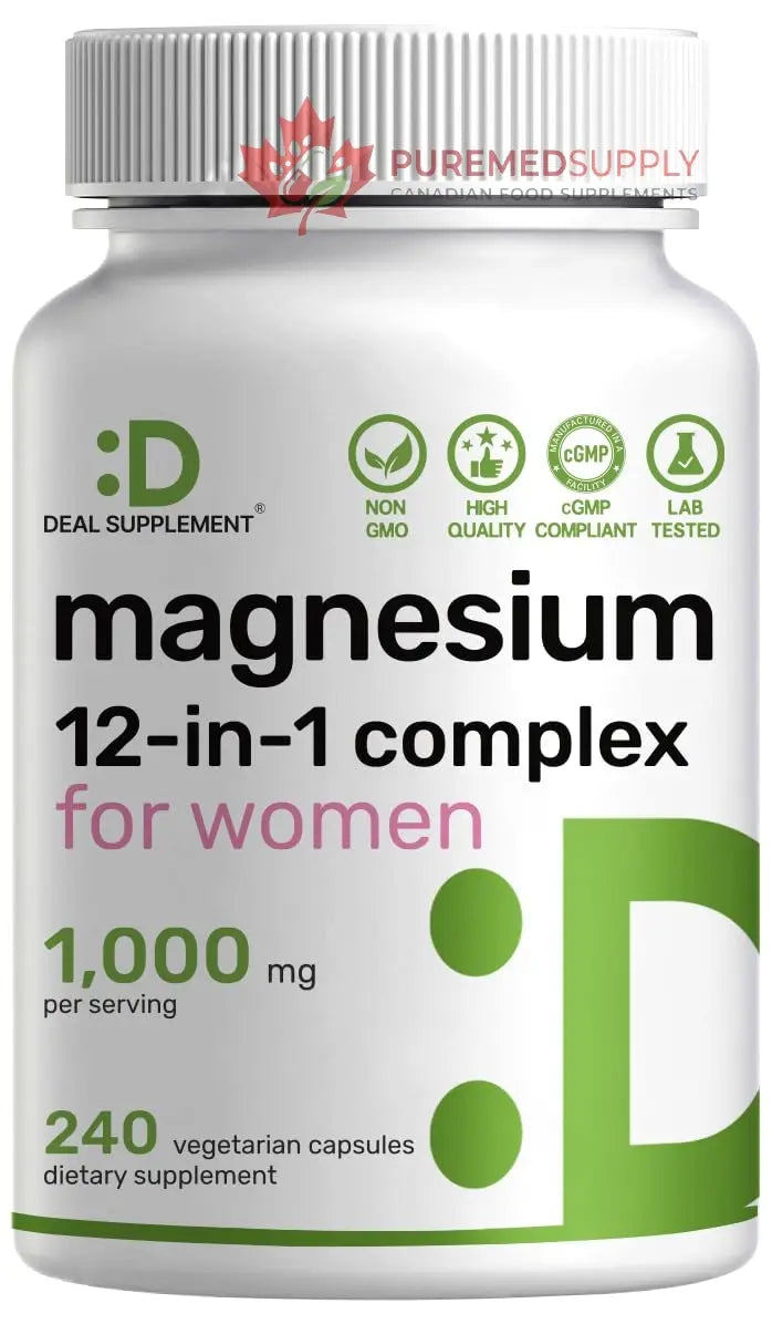 12‑in‑1 Magnesium Complex for Women 1,000 mg, 240 Vegetarian Capsules | Magnesium Glycinate, Citrate, Malate, Taurate, Orotate, Oxide & More | Chelated & Purified for Better Absorption DEAL SUPPLEMENT buy supplements canada