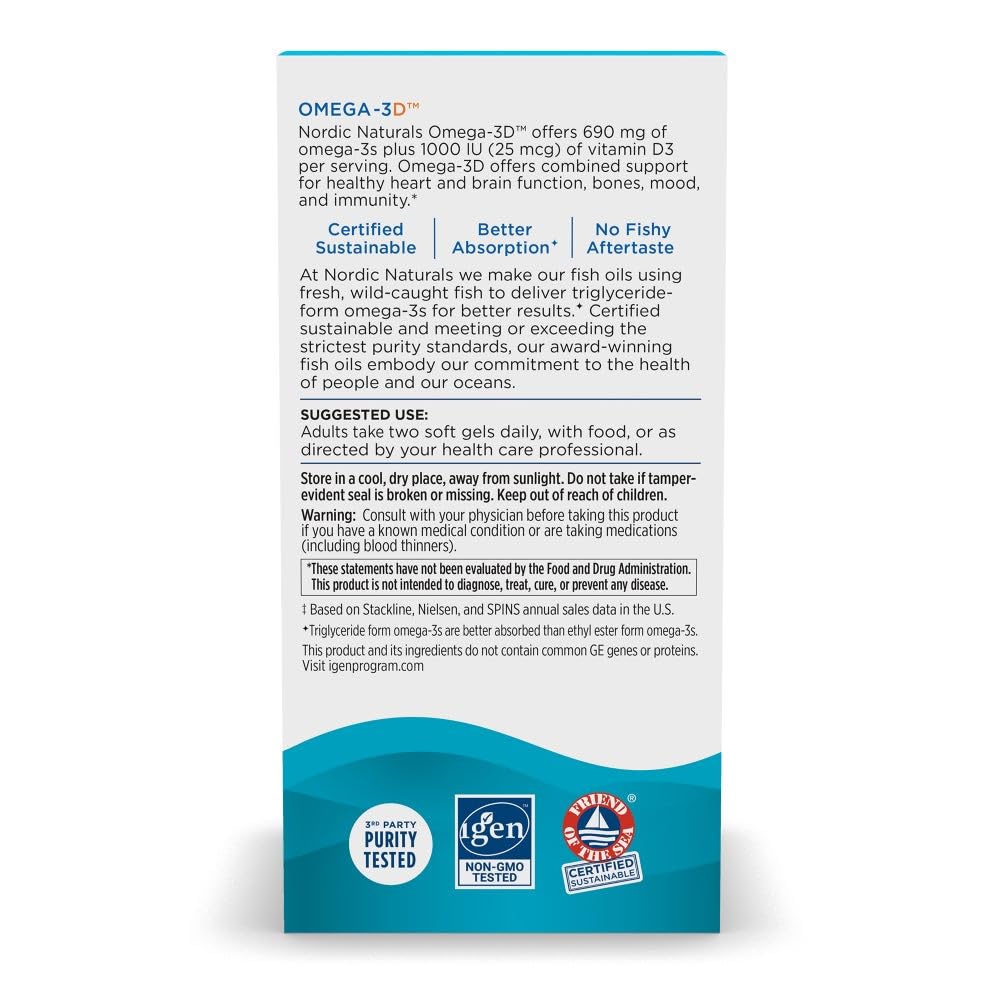 Nordic Naturals Omega-3D, Lemon Flavor - 120 Soft Gels - 690 mg Omega-3 + 1000 IU Vitamin D3 - Fish Oil - EPA & DHA - Immune Support, Brain & Heart Health, Healthy Bones - Non-GMO - 60 Servings Nordic Naturals buy supplements canada