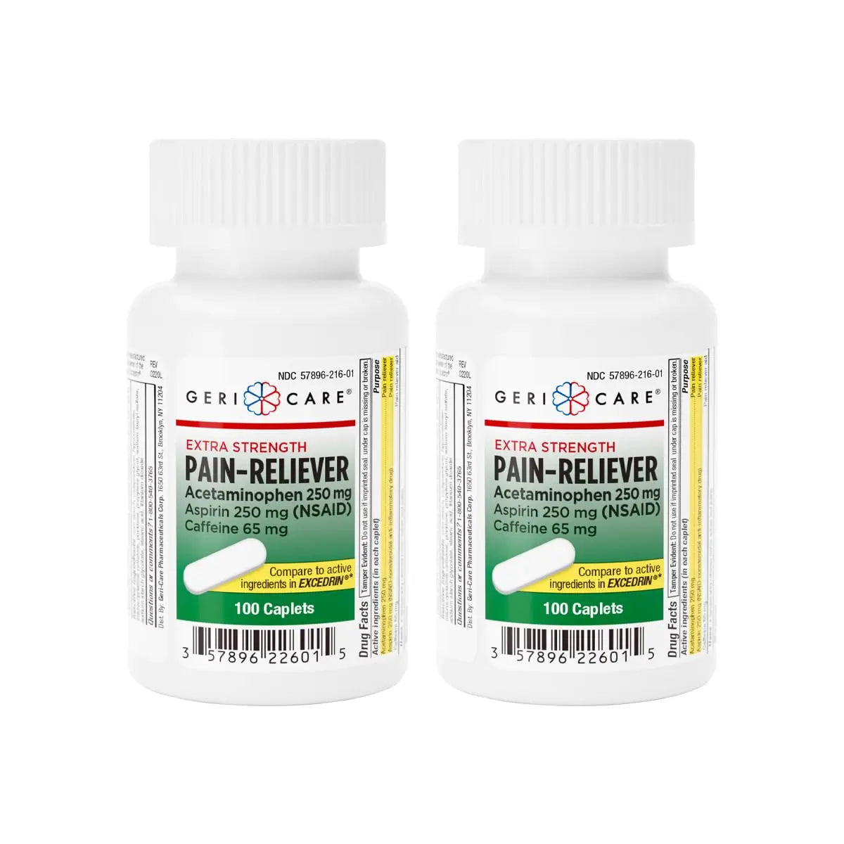 GeriCare Pain Reliever Extra Strength Caplets – 100 Count – Acetaminophen 250mg, Aspirin 250mg (NSAID), Caffeine 65mg – Powerful Triple-Action Formula for Headaches, Migraines & Minor Aches (2 Pack) GeriCare buy supplements canada