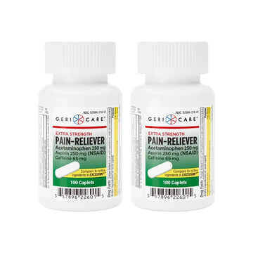 GeriCare Pain Reliever Extra Strength Caplets – 100 Count – Acetaminophen 250mg, Aspirin 250mg (NSAID), Caffeine 65mg – Powerful Triple-Action Formula for Headaches, Migraines & Minor Aches (2 Pack) GeriCare buy supplements canada