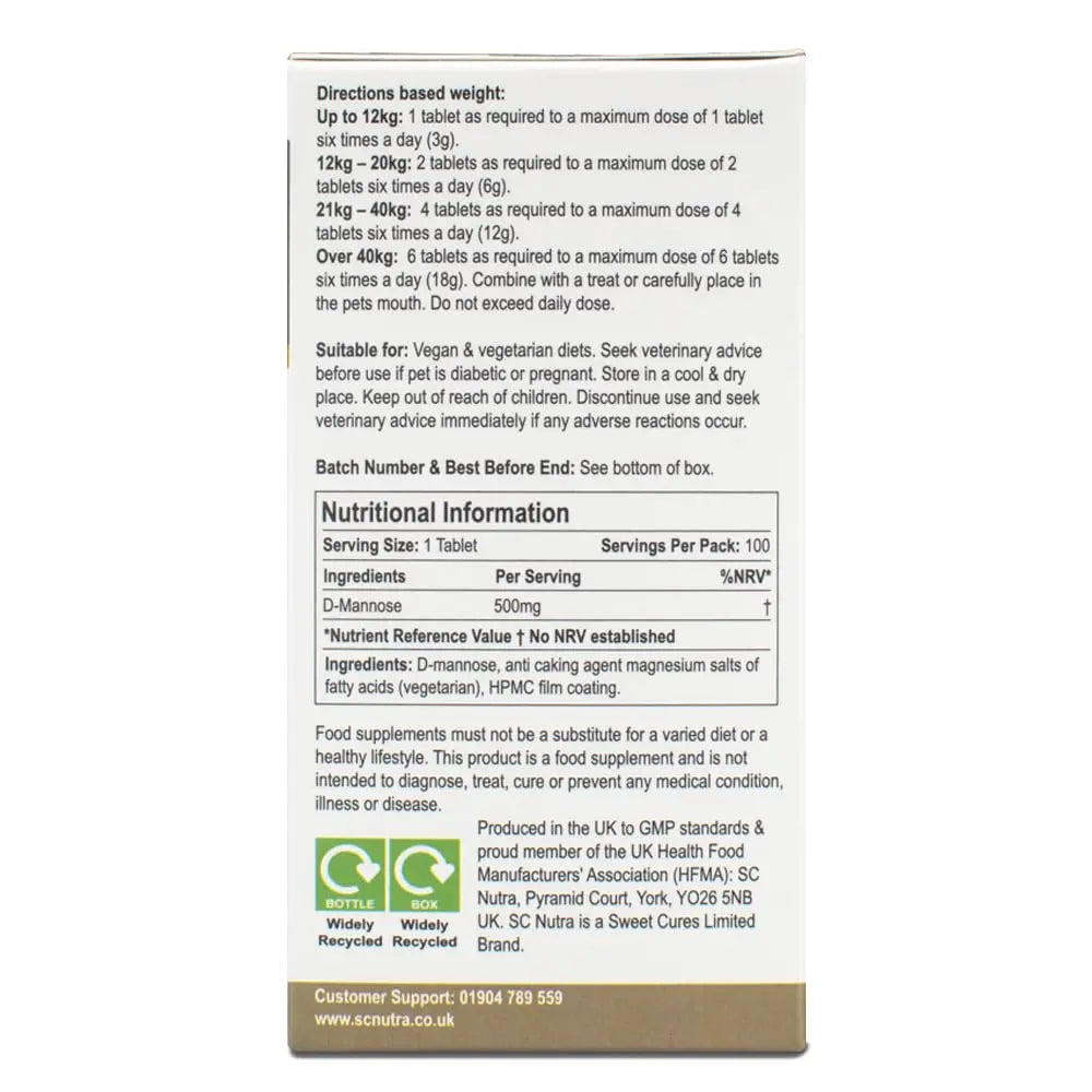 D-Mannose Pet Tablets for Cats & Dogs by SC Nutra sc nutra buy supplements canada