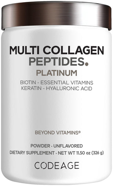 Codeage Multi Collagen for Women & Men Biotin 10000mcg Keratin, Protein Powder Vitamin C B6 D3, Hyaluronic Acid, Niacin - Hydrolyzed Collagen Coffee Creamer 5 Types - Unflavored - Non-GMO - 11.5oz Codeage buy supplements canada