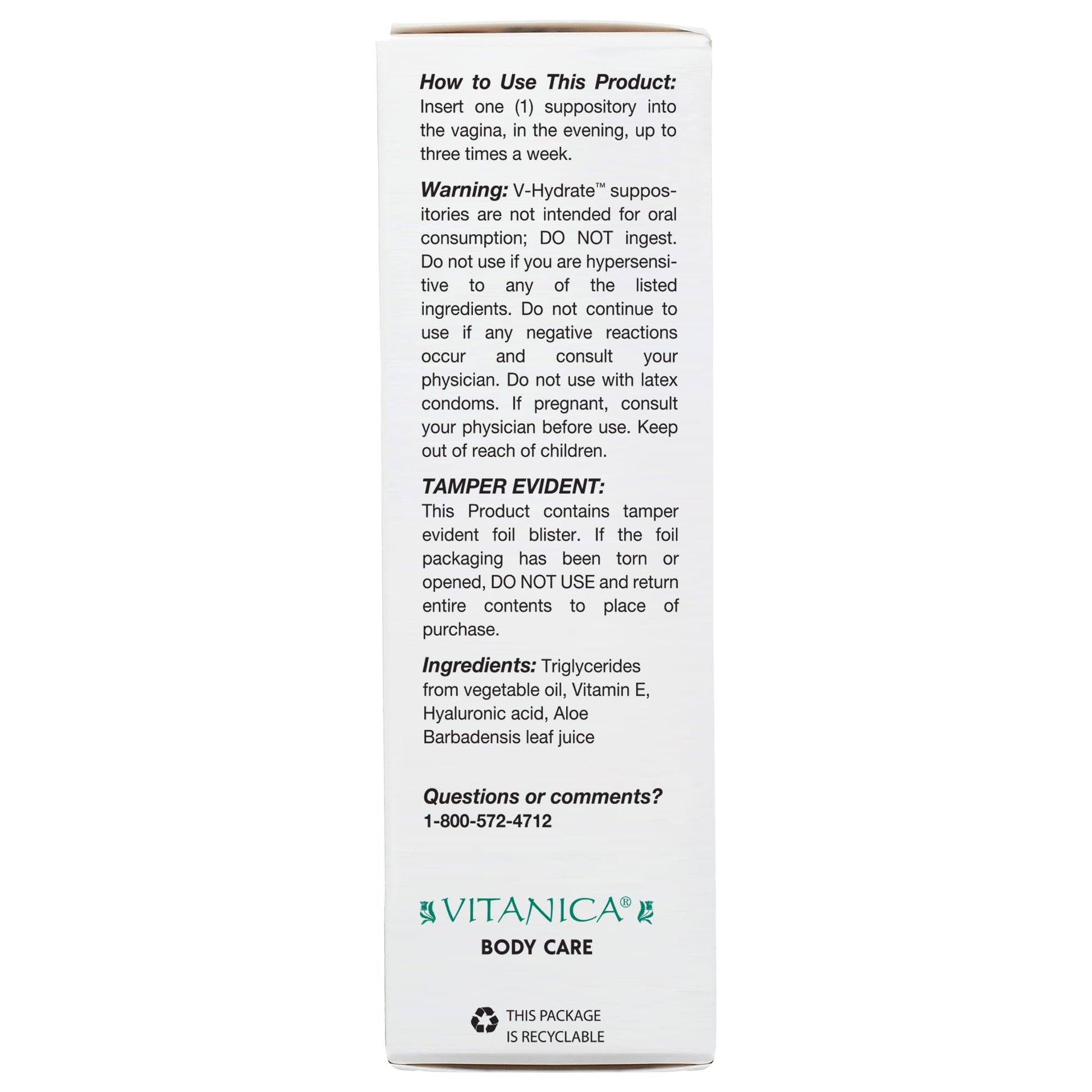 Vitanica V-Hydrate, Hyaluronic Acid Vaginal Suppositories for Comfort and Vaginal Hydration with Aloe Vera and Vitamin E, Hormone-Free & Drug-Free, Vegan, 2 Month Supply, 24 Count Vitanica buy supplements canada