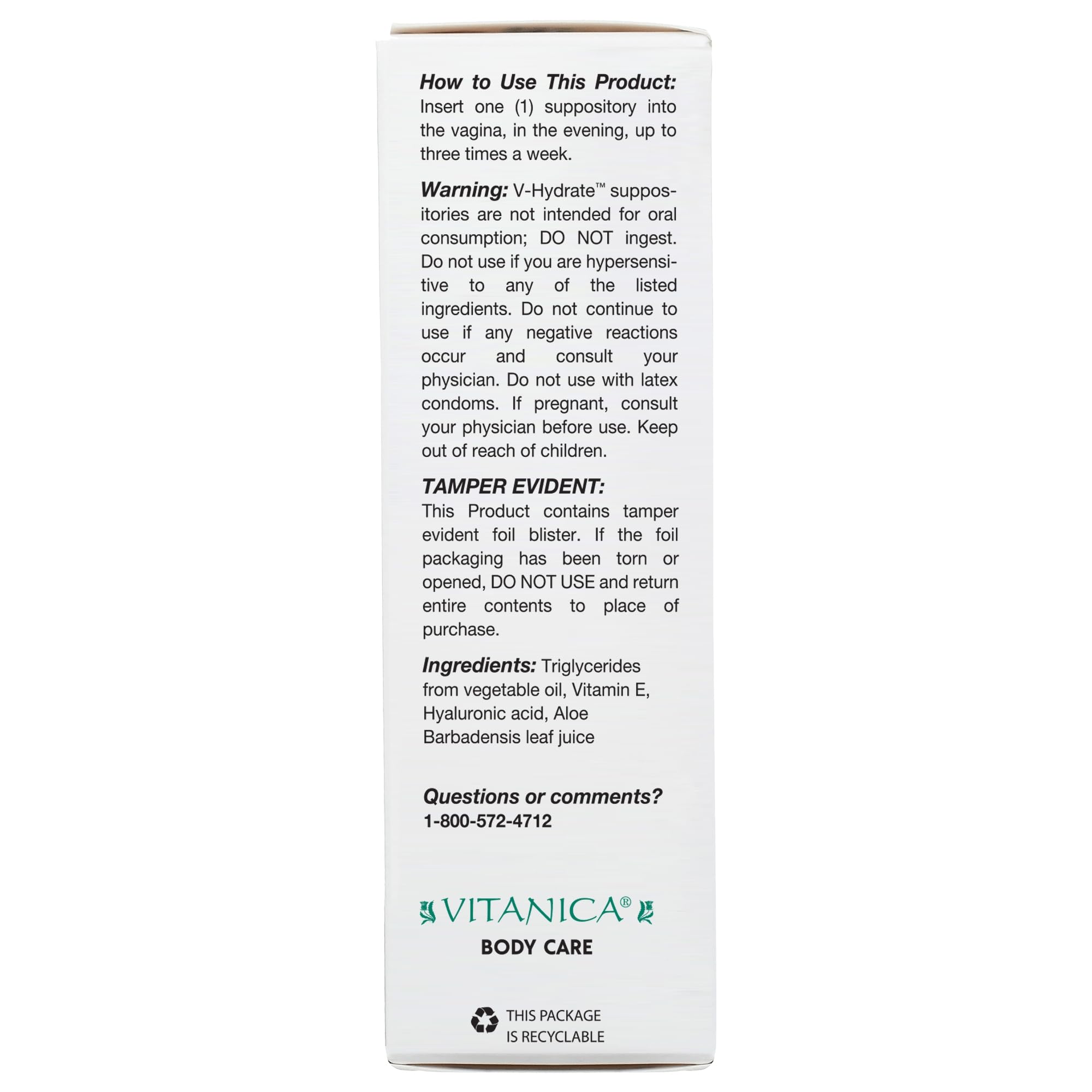Vitanica V-Hydrate, Hyaluronic Acid Vaginal Suppositories for Comfort and Vaginal Hydration with Aloe Vera and Vitamin E, Hormone-Free & Drug-Free, Vegan, 2 Month Supply, 24 Count Vitanica buy supplements canada