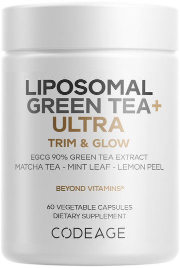 Codeage Liposomal Green Tea+ Ultra Potency - EGCG 90% Green Tea Extract, Organic Matcha Green Powder, Peppermint, Lemon Peel - Vegan, Non-GMO, Gluten-Free - Liposomal Delivery - 60 Capsules Codeage buy supplements canada