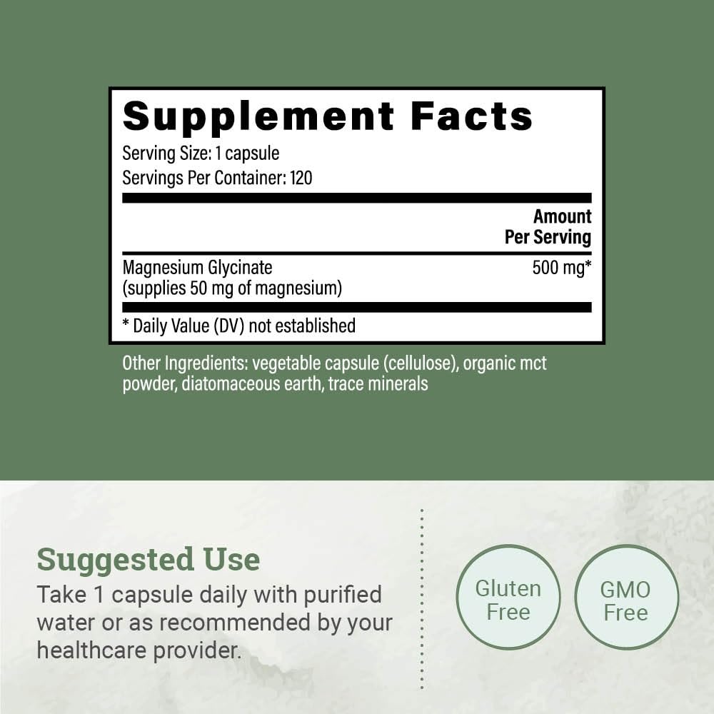 Pure Magnesium Glycinate 500mg - Chelated Magnesium Supplement, High Absorption Capsules for Sleep, Glicinato De Magnesio with Organic MCT Powder (120 Capsules) Earth Harmony Naturals buy supplements canada