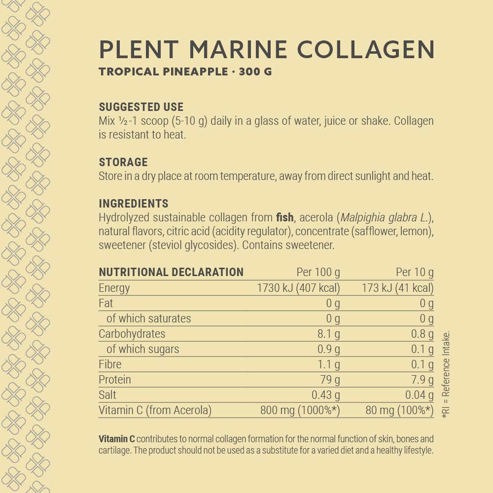 Plent Pure Marine Collagen Tropical Pineapple - Stay Beautiful - 5G Daily - Collagen Peptides - 300g Plent buy supplements canada
