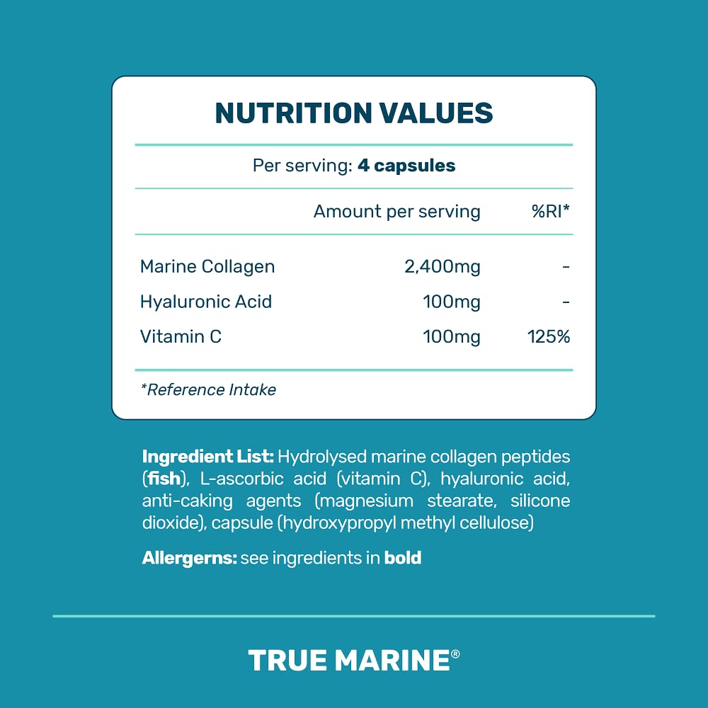 TRUE MARINE Collagen Capsules - 2,400mg of Marine Collagen with Hyaluronic Acid & Vitamin C - Skin, Hair, Nails & Joint Support TRUE MARINE buy supplements canada