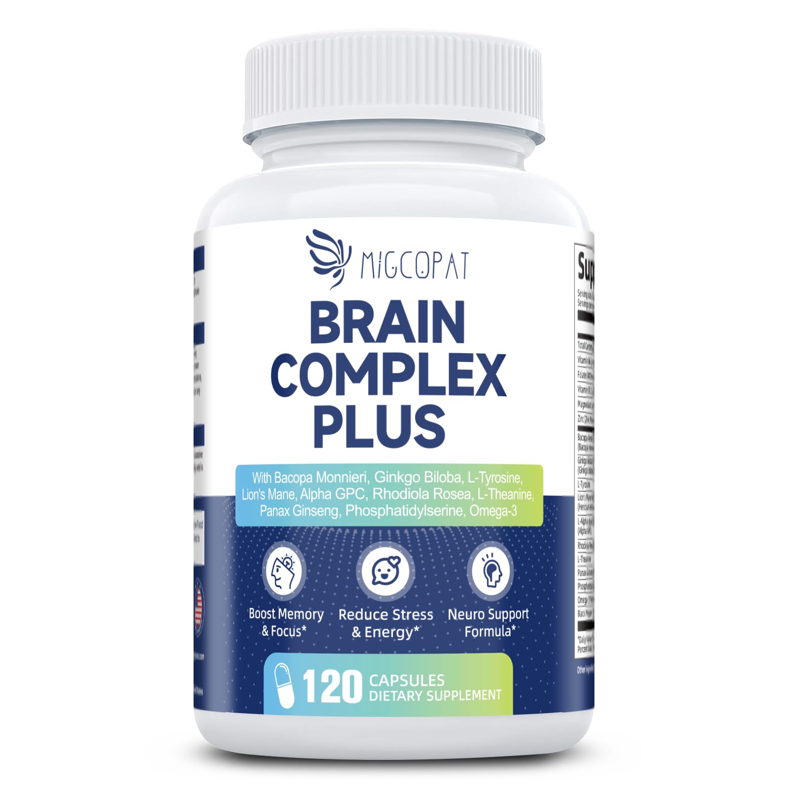 Brain Supplements for Memory & Focus - Nootropic with Bacopa Monnieri, Lion's Mane, Alpha GPC, Phosphatidylserine | Supports Mental Clarity & Cognitive Function | Vitamin B6 & B12-120 Capsules Migcopat buy supplements canada