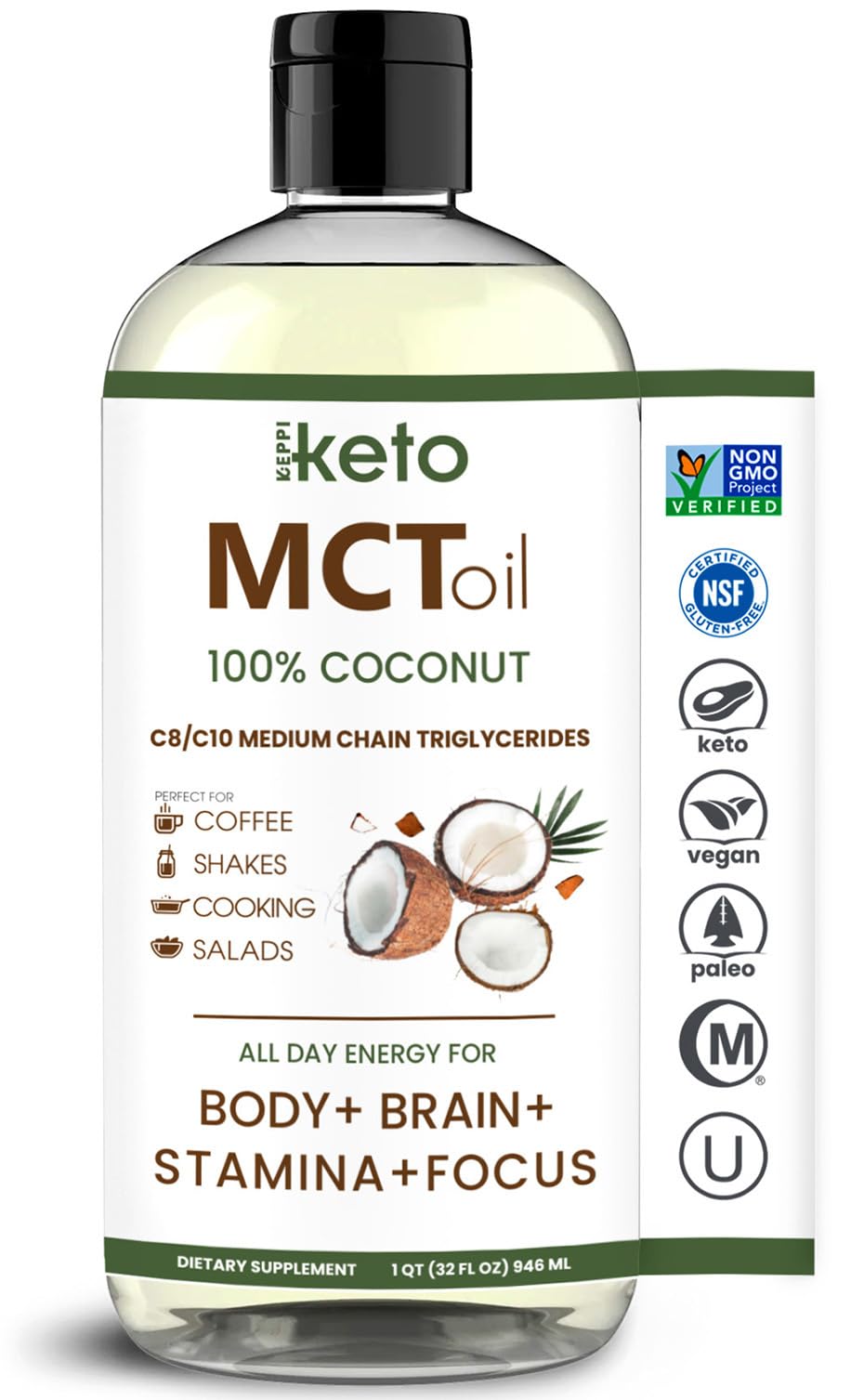 Keppi Flavorless MCT Oil - C8 and C10 for Keto Diet, Non-GMO, Certified Gluten-Free Keppi buy supplements canada