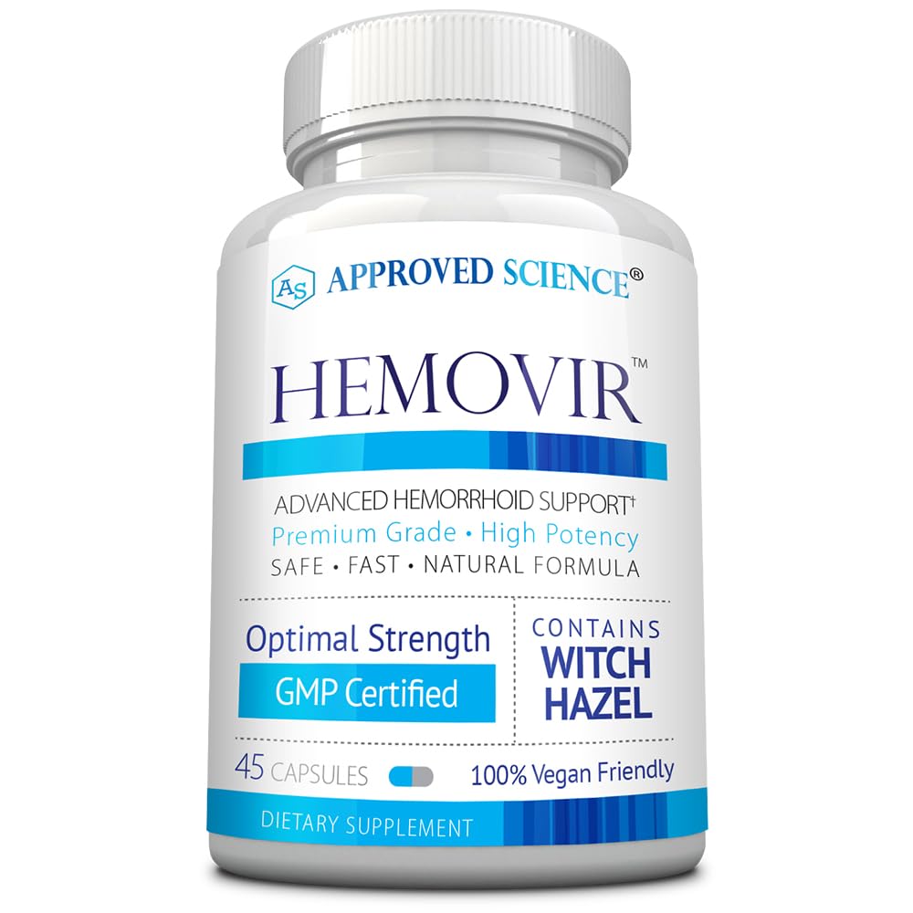 Approved Science Hemovir - Hemorrhoid Support Supplement - Witch Hazel, Horse Chestnut - 45 Capsules - 1 Bottle - Vegan Approved Science buy supplements canada