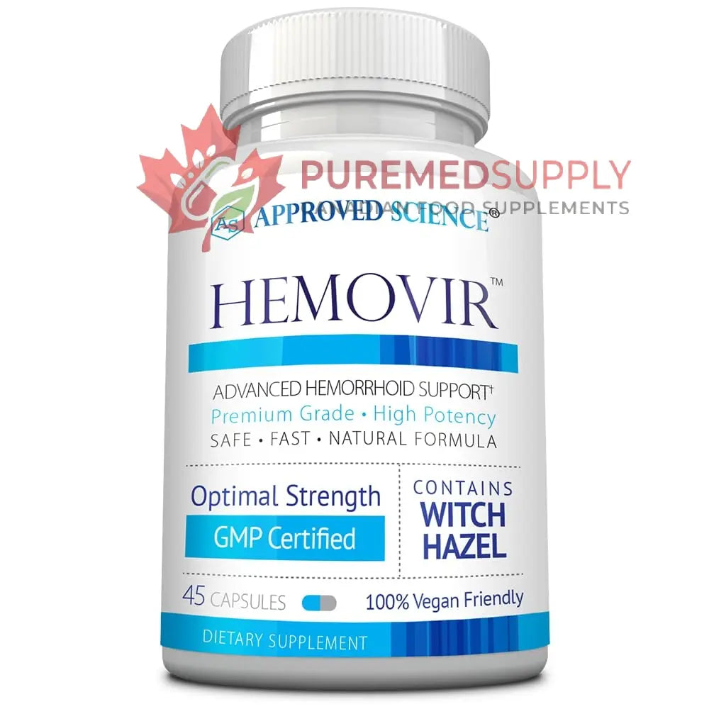 Approved Science Hemovir - Hemorrhoid Support Supplement - Witch Hazel, Horse Chestnut - 45 Capsules - 1 Bottle - Vegan Approved Science buy supplements canada