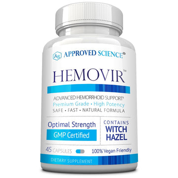 Approved Science Hemovir - Hemorrhoid Support Supplement - Witch Hazel, Horse Chestnut - 45 Capsules - 1 Bottle - Vegan Approved Science buy supplements canada