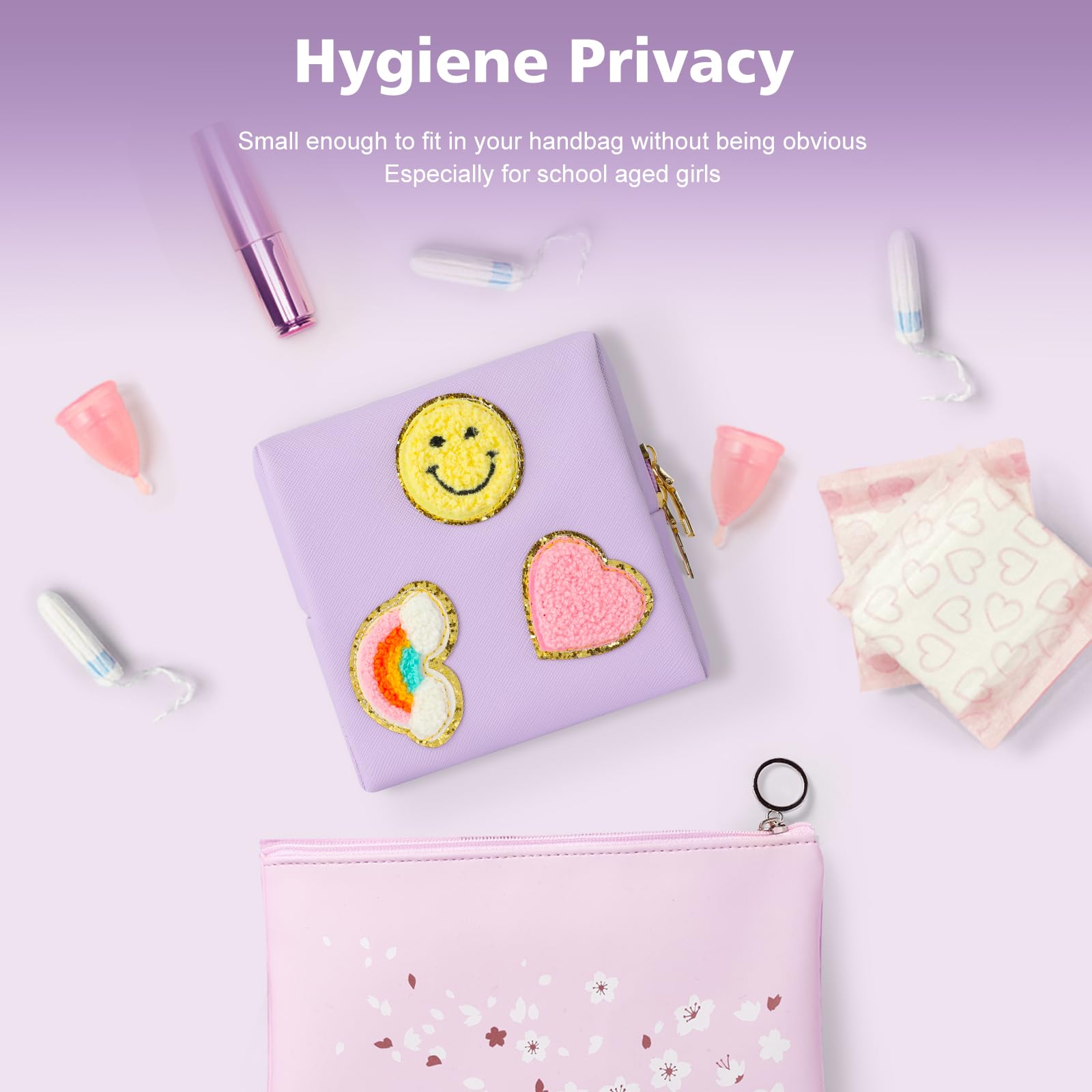 Preppy Patch Period Bag for Teen Aged Girls, Sanitary Napkin Storage Bag, Functional PU Leather Sanitary airogym buy supplements canada