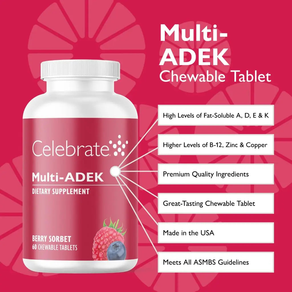 Celebrate Vitamins Multi ADEK Chewables, Iron Free - Daily Bariatric Multivitamin, High Level of Vitamins A, D, E, K & B12 Celebrate Bariatric Supplements buy supplements canada