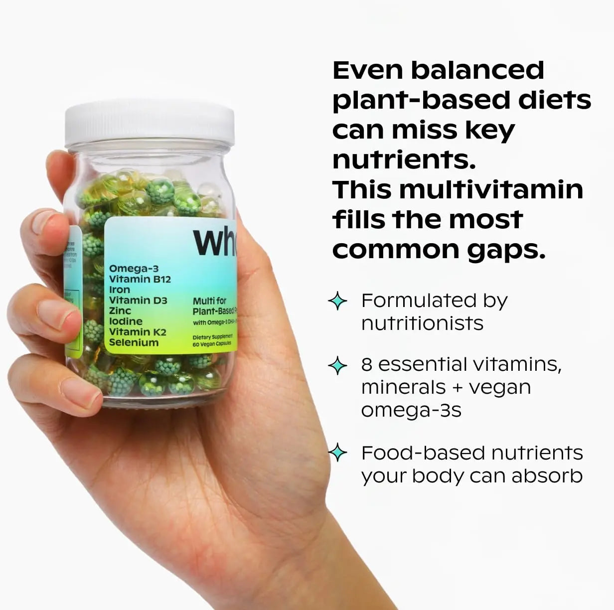 wholier Plant Based Multivitamin Vegan Omega-3 DHA EPA, Vitamin D, B12, Zinc, Vitamin K2, Iron, Iodine, Selenium wholier buy supplements canada