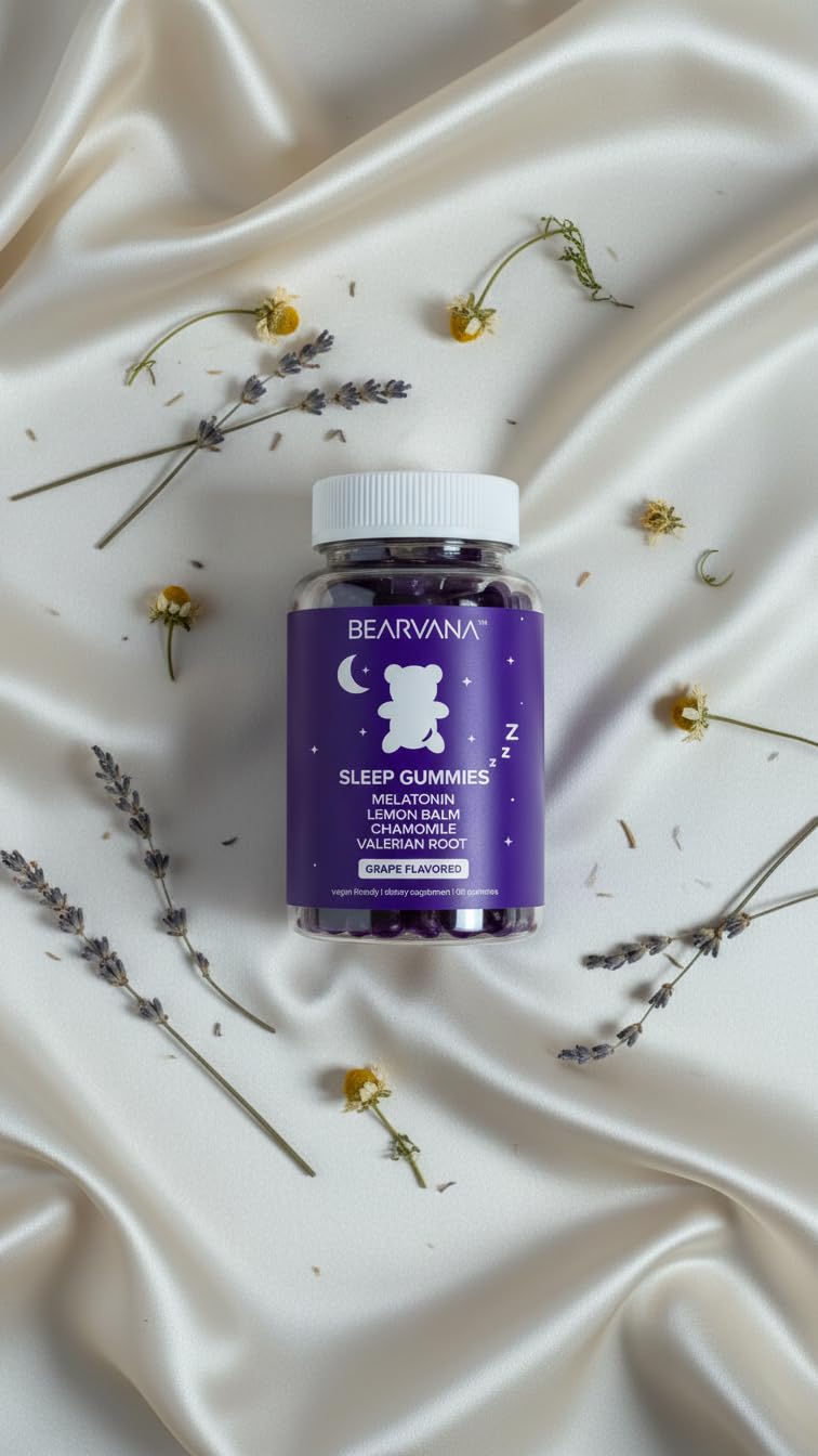 BEARVANA Sleep Gummies with Melatonin | Grape Flavored Vegan Sleep Supplement with Lemon Balm, Chamomile & Valerian Root | Night time Relaxation & Rest Support | 60 Gummies BEARVANA buy supplements canada