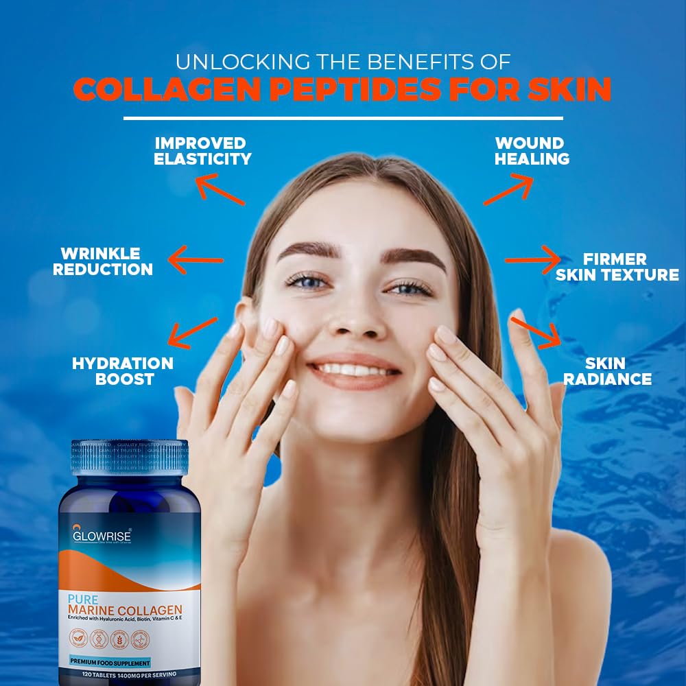 Pure Marine Collagen 120 Tablets 1400mg - Premium Blend with Hyaluronic Acid, Biotin, Vitamin C & E GLOWRISE buy supplements canada