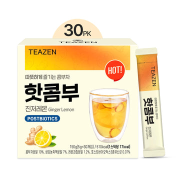 TEAZEN Lemon Ginger Hot Kombucha Tea, Live Probiotics & Postbiotics, Relaxation and Warmth for Colds and Sore Throat, Hydration Drink Mix, Sugar Free, 30 Sticks, 5.29oz TEAZEN buy supplements canada