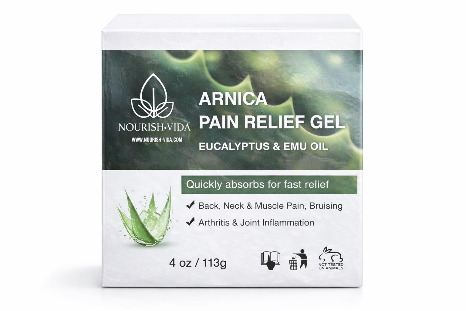 Nourish-Vida Arnica Pain Relief Gel - Muscle and Joint Support with Eucalyptus, Emu Oil and Aloe Vera for Back, Neck, Bruising, Arthritis, Inflammation, and Soreness - (4 oz) Generic buy supplements canada