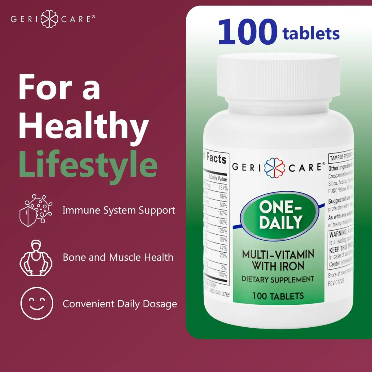 GeriCare One-Daily Multi-Vitamin with Iron Tablets,100 Count (Pack of 1) GeriCare buy supplements canada