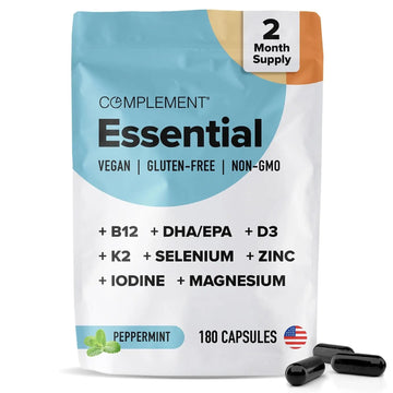 Complement Essential Vegan Multivitamin for Men & Women (60 Servings, 180 Capsules) with Omega-3 DHA & EPA, B12, Vitamin D3 & K2 Complement buy supplements canada