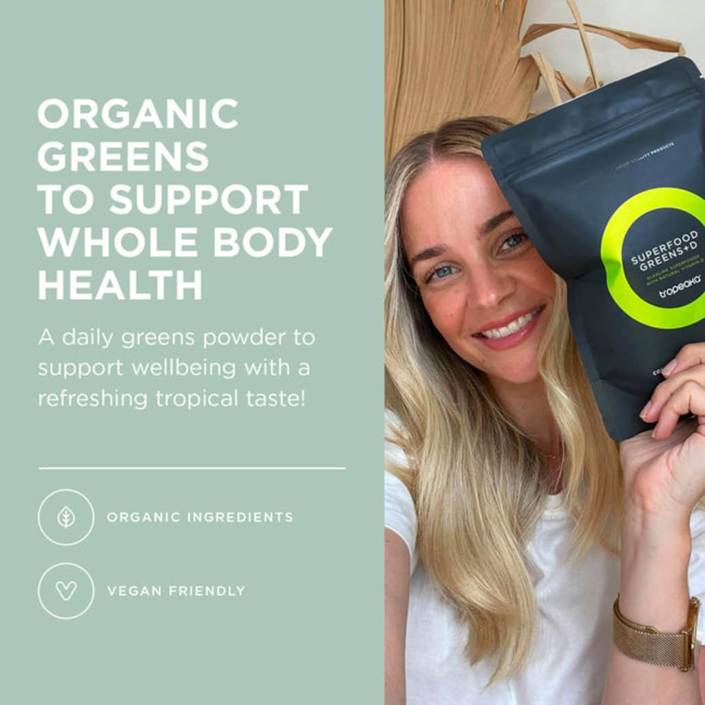 Tropeaka Superfood Greens + D - Antioxidant Green Powder for Energy, Immune System, & Gut Health, Rich in Chlorophyll & Essential Nutrients, Vitamin D, Vegan, Gluten Free, Non-GMO - 7oz (20 Servings) Tropeaka buy supplements canada